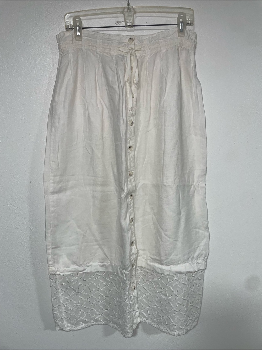 Johnny Was White Button Front Skirt with Lace Panel